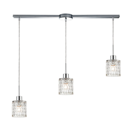 ELK SHOWROOM 17424/3L Ezra 3-Light Linear Mini Pendant Fixture in Polished Chrome with Textured Clear Crystal