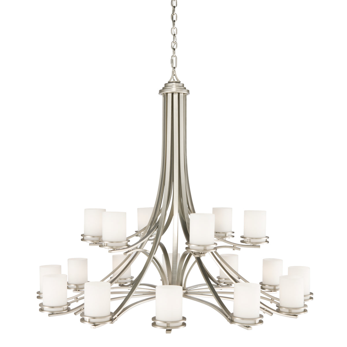 KICHLER 1873NI Hendrik 41.5" 18 Light 2 Tier Chandelier With Satin Etched Cased Opal Glass Brushed Nickel