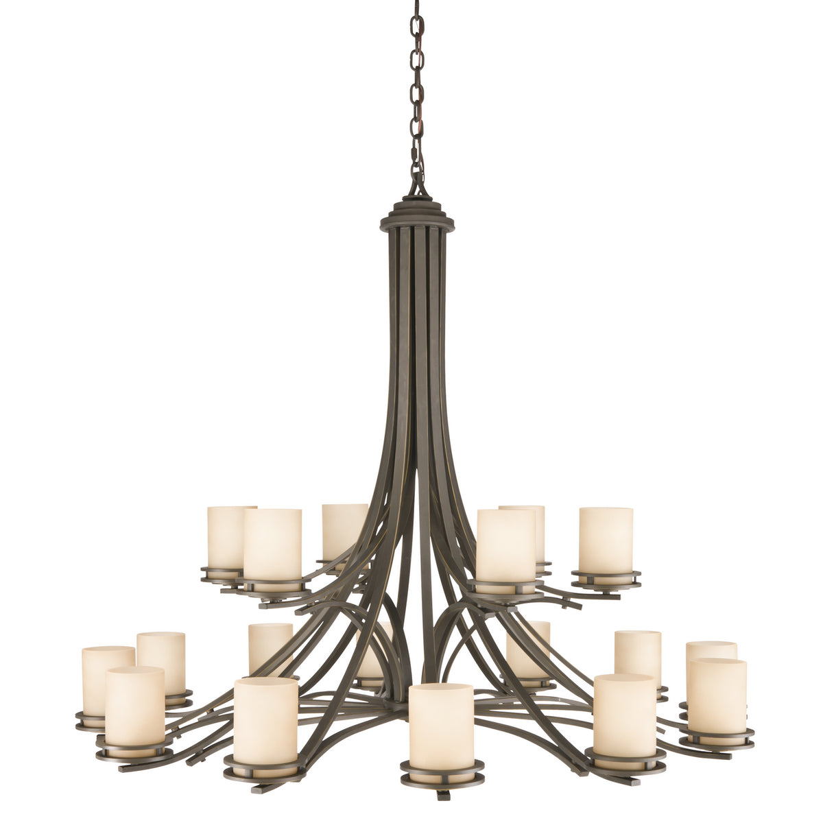 KICHLER 1873OZ Hendrik 41.5" 18 Light 2 Tier Chandelier With Light Umber Etched Glass Olde Bronze