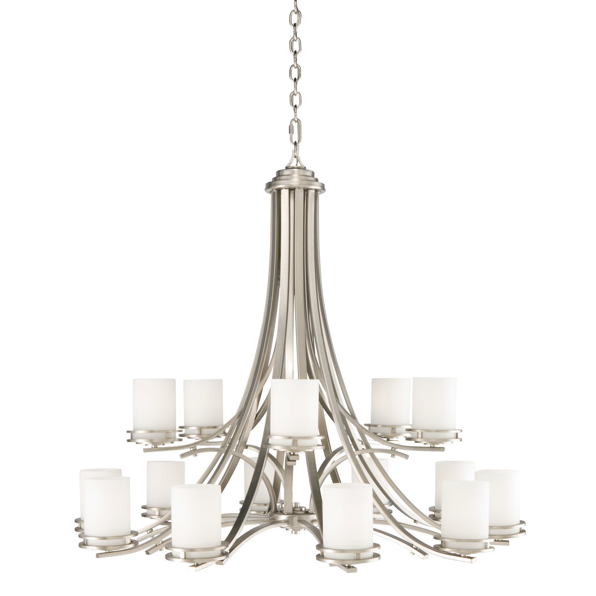 KICHLER 1675NI Hendrik 15 36" Light Chandelier With Satin Etched Cased Opal Glass Brushed Nickel