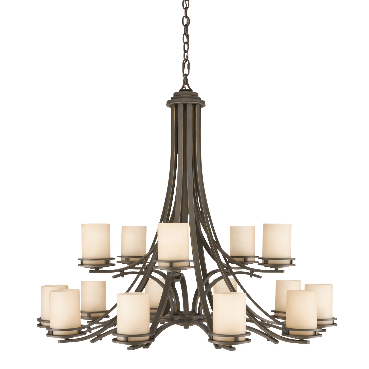 KICHLER 1675OZ Hendrik 36" 15 Light Chandelier With Light Umber Etched Glass Olde Bronze