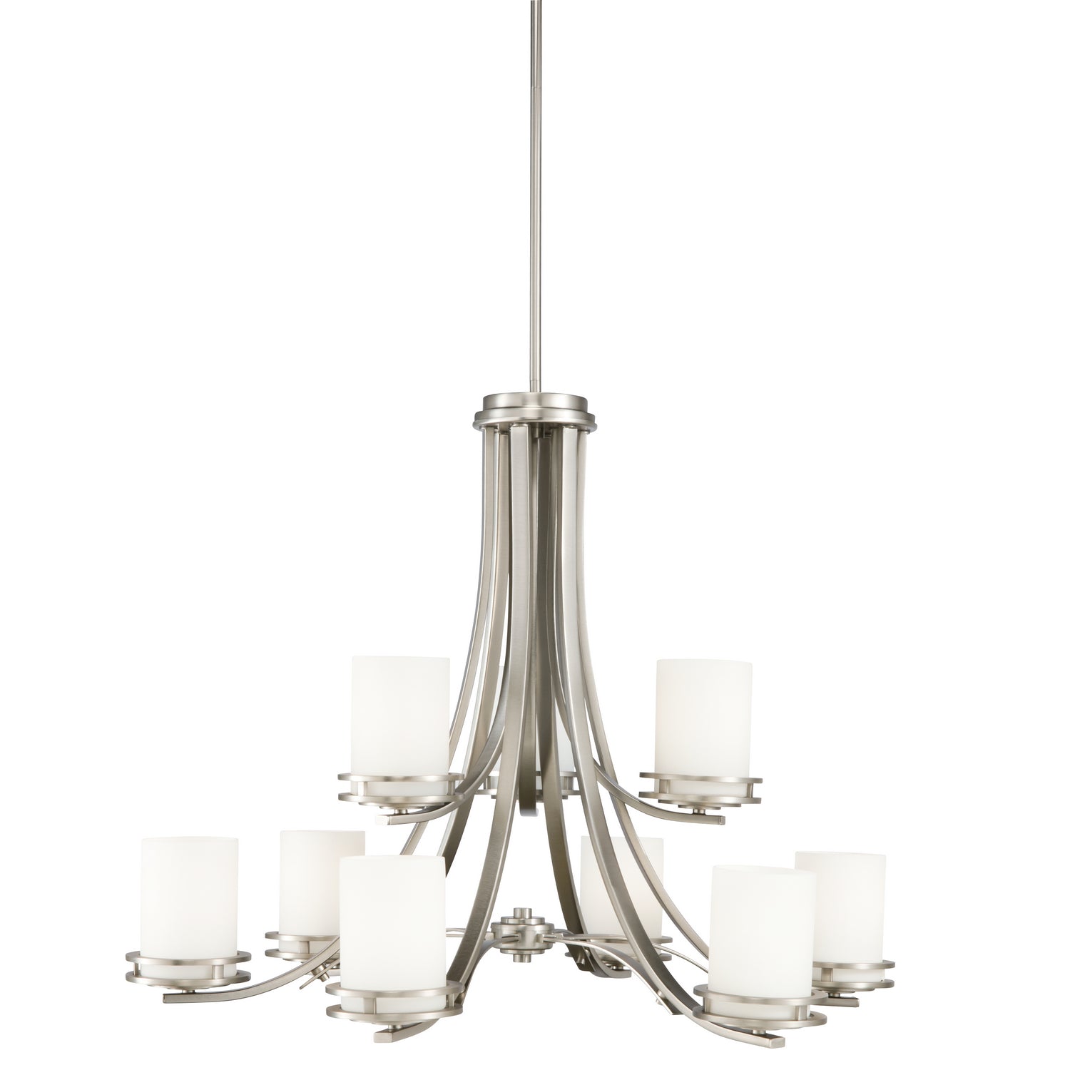 KICHLER 1674NI Hendrik 25.75" 9 Light Chandelier With Satin Etched Cased Opal Glass Brushed Nickel