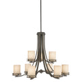KICHLER 1674OZ Hendrik 25.75" 9 Light Chandelier With Light Umber Etched Glass Olde Bronze