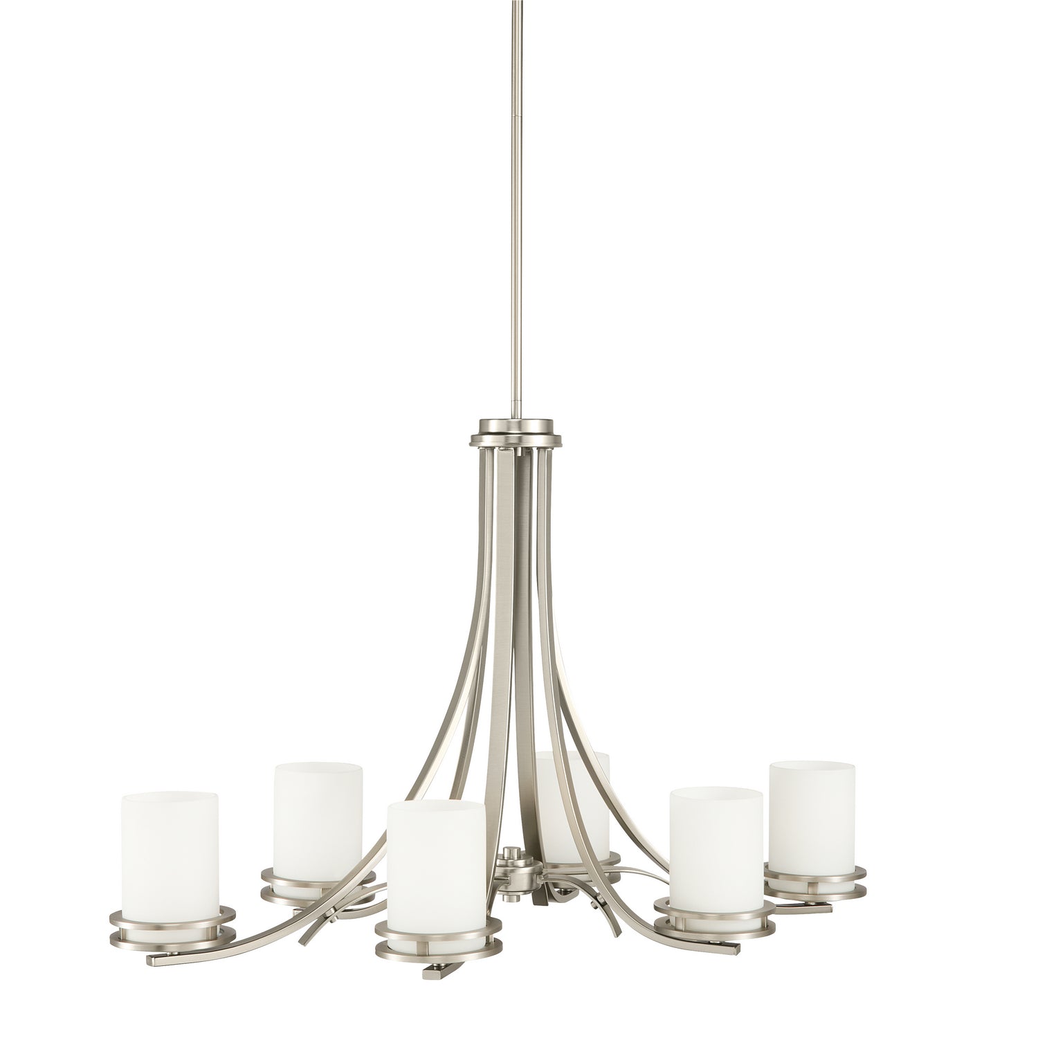 KICHLER 1673NI Hendrik 22.75" 6 Light Chandelier With Satin Etched Cased Opal Glass Brushed Nickel