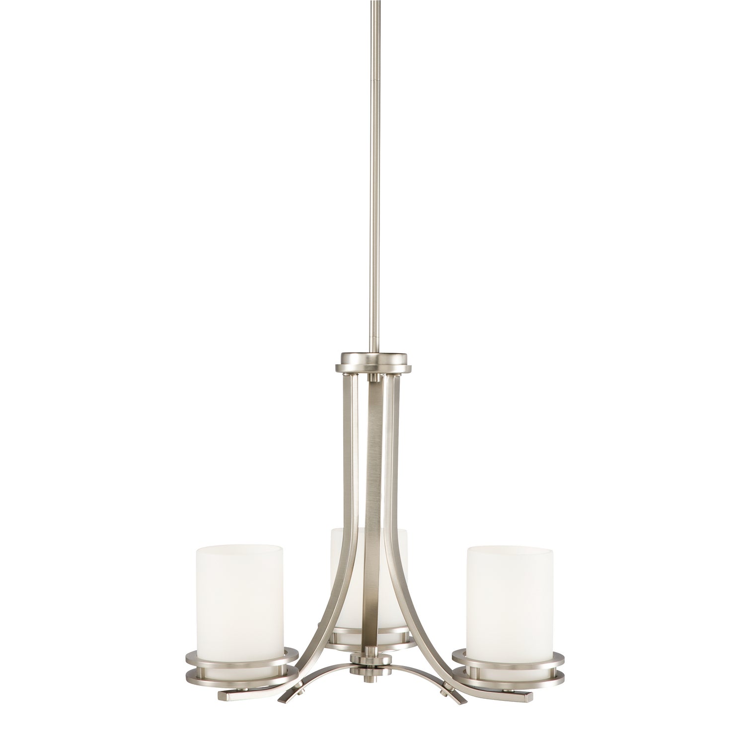 KICHLER 1671NI Hendrik 16.75" 3 Light Chandelier With Satin Etched Cased Opal Glass Brushed Nickel