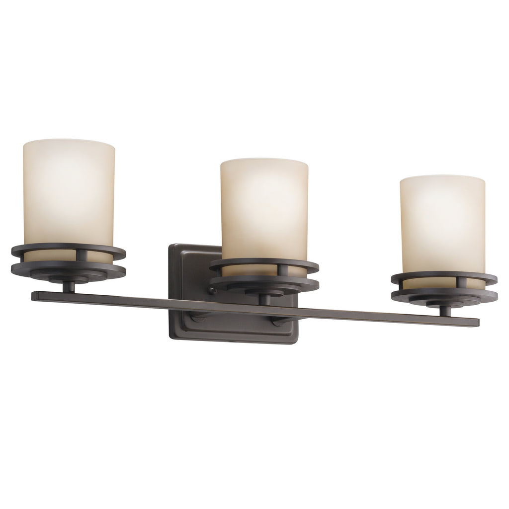 KICHLER 5078OZ Hendrik 24" 3 Light Vanity Light With Light Umber Etched Glass Olde Bronze