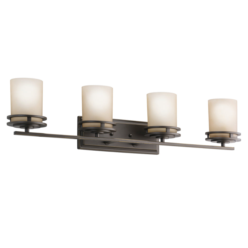 KICHLER 5079OZ Hendrik 33.75" 4 Light Vanity With Light Umber Etched Glass Olde Bronze
