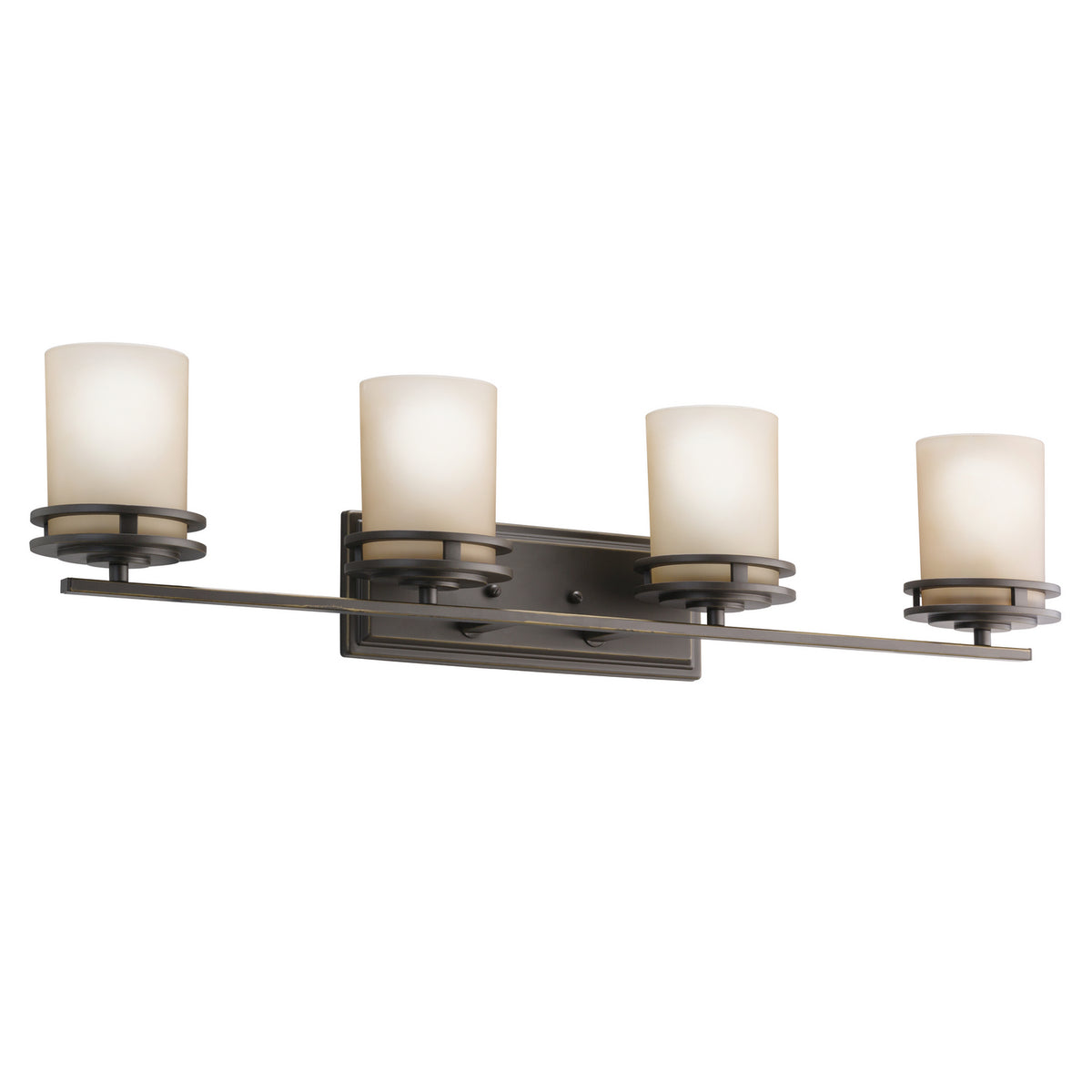 KICHLER 5079OZ Hendrik 33.75" 4 Light Vanity With Light Umber Etched Glass Olde Bronze