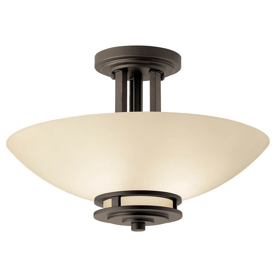 KICHLER 3674OZ Hendrik 15" 2 Light Semi Flush With Light Umber Etched Glass Olde Bronze