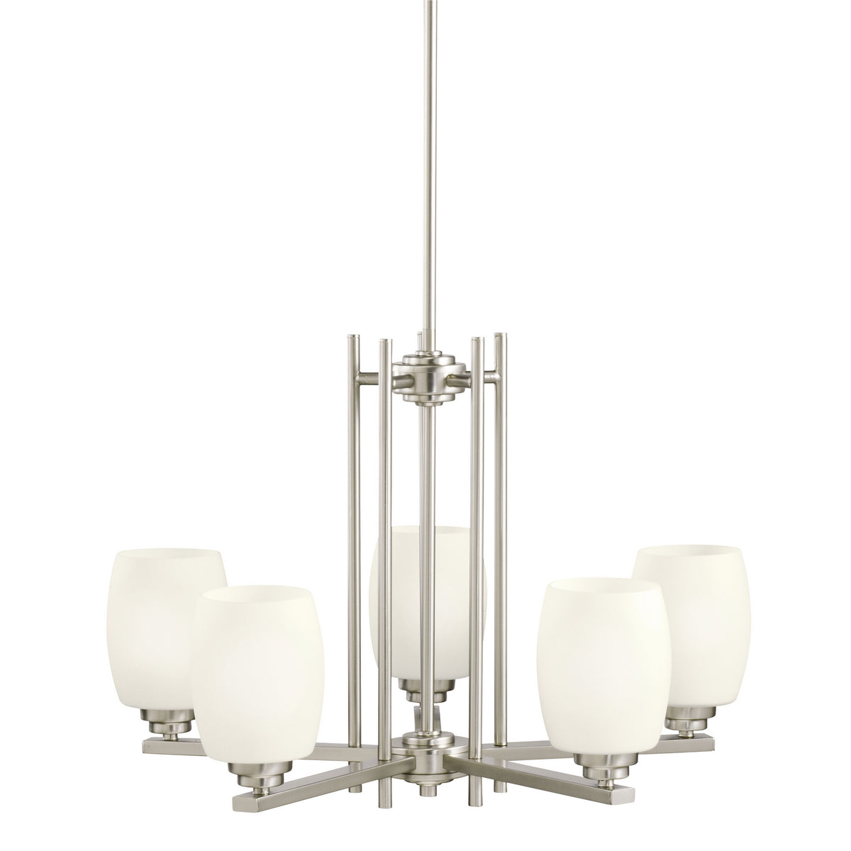 KICHLER 1896NI Eileen 16.5" 5 Light Chandelier With Satin Etched Cased Opal Glass In Brushed Nickel