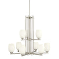 KICHLER 1897NI Eileen 28.25" 9 Light 2 Tier Chandelier With Satin Etched Cased Opal Glass In Brushed Nickel