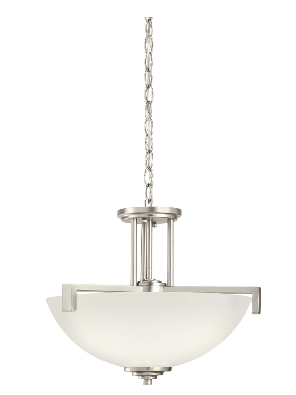 KICHLER 3797NI Eileen 14.5" 3 Light Convertible Inverted Pendant Or Semi Flush With Satin Etched Cased Opal Glass In Brushed Nickel
