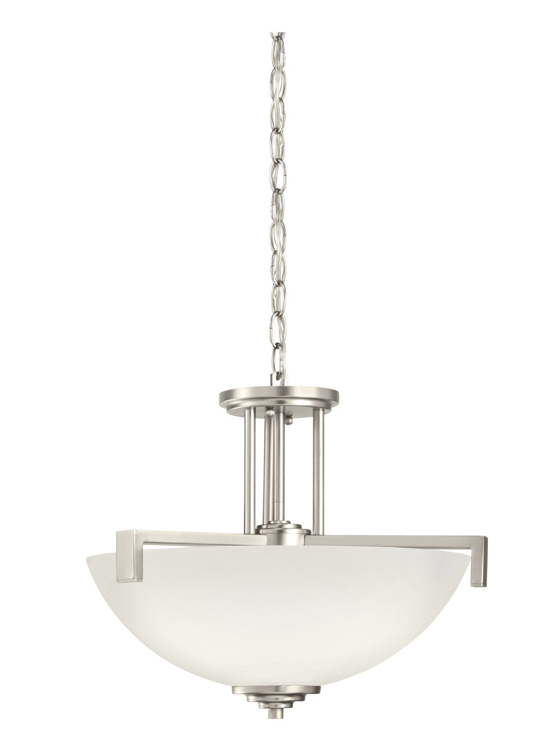 KICHLER 3797NI Eileen 14.5" 3 Light Convertible Inverted Pendant Or Semi Flush With Satin Etched Cased Opal Glass In Brushed Nickel