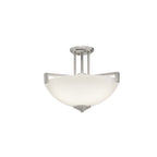 KICHLER 3797NI Eileen 14.5" 3 Light Convertible Inverted Pendant Or Semi Flush With Satin Etched Cased Opal Glass In Brushed Nickel