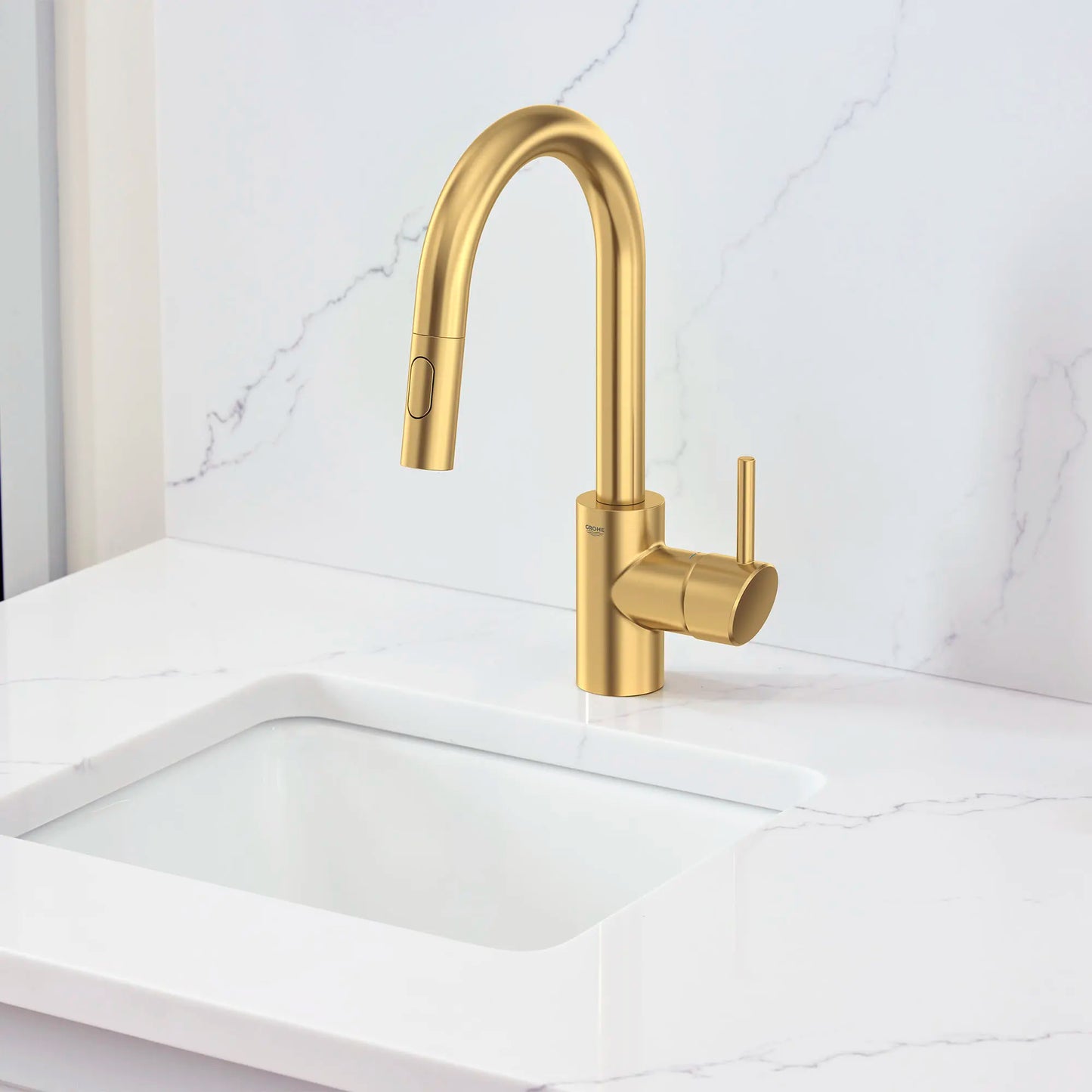 GROHE 31479GN1 Concetto Single-Handle Pull Down Prep Faucet 1.75 GPM - Brushed Cool Sunrise