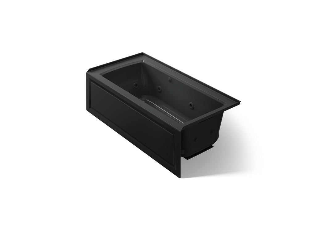 KOHLER K-1947-XGHRA-7 Archer 60" X 30" Alcove Heated Bubblemassage Air Bath And Whirlpool, Right Drain - Black Black