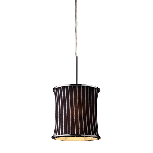 ELK SHOWROOM 20021/1 Fabrique 1-Light Drum Pendant in Polished Chrome and Pinstripe Black Shade