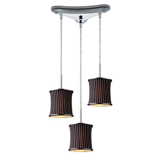 ELK SHOWROOM 20021/3 Fabrique 3-Light Drum Pendants  in Polished Chrome with Pinstripe Black Shades