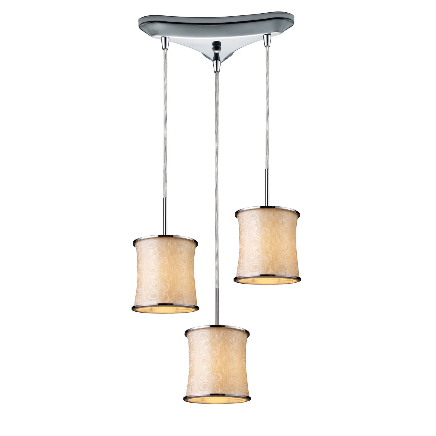 ELK SHOWROOM 20024/3 Fabrique 3-Light Drum Pendants in Polished Chrome with Retro Beige Shades