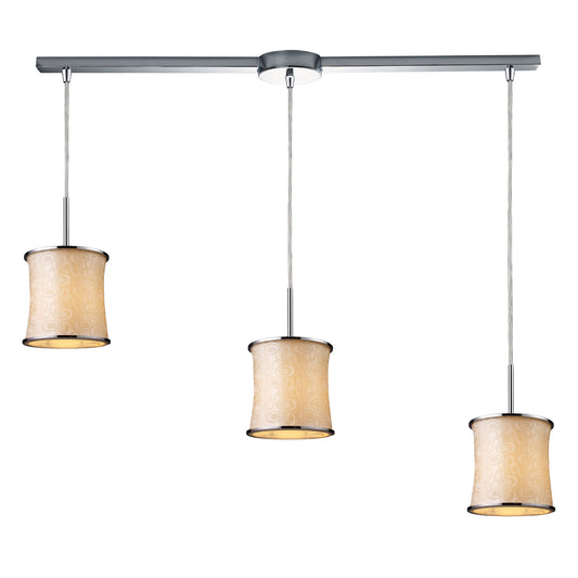 ELK SHOWROOM 20024/3L Fabrique 3-Light Linear Drum Pendants in Polished Chrome and Retro Beige Shades