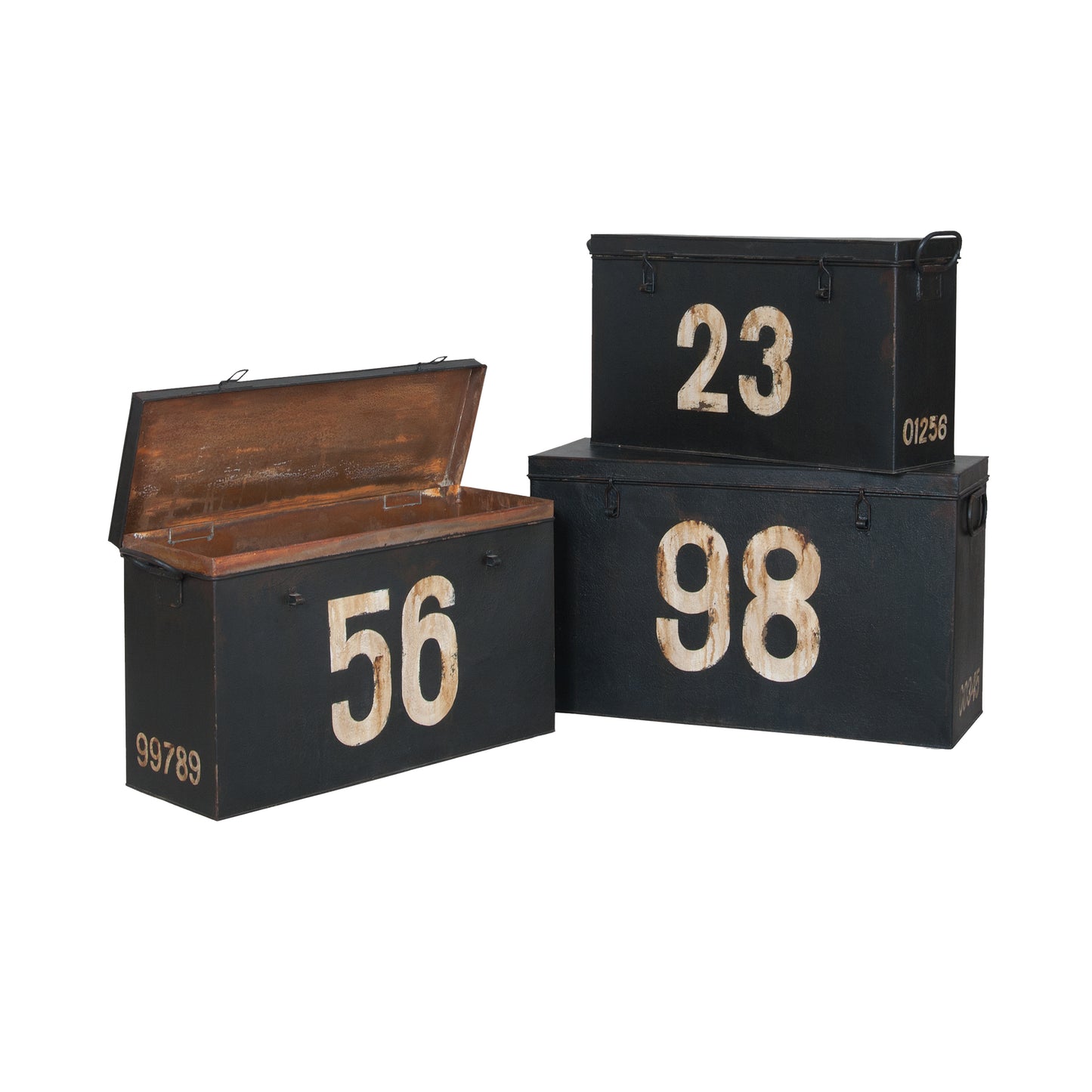 ELK SIGNATURE 2015518S Antique Tin Boxes In Signature Black With White Graphics - Set of 3