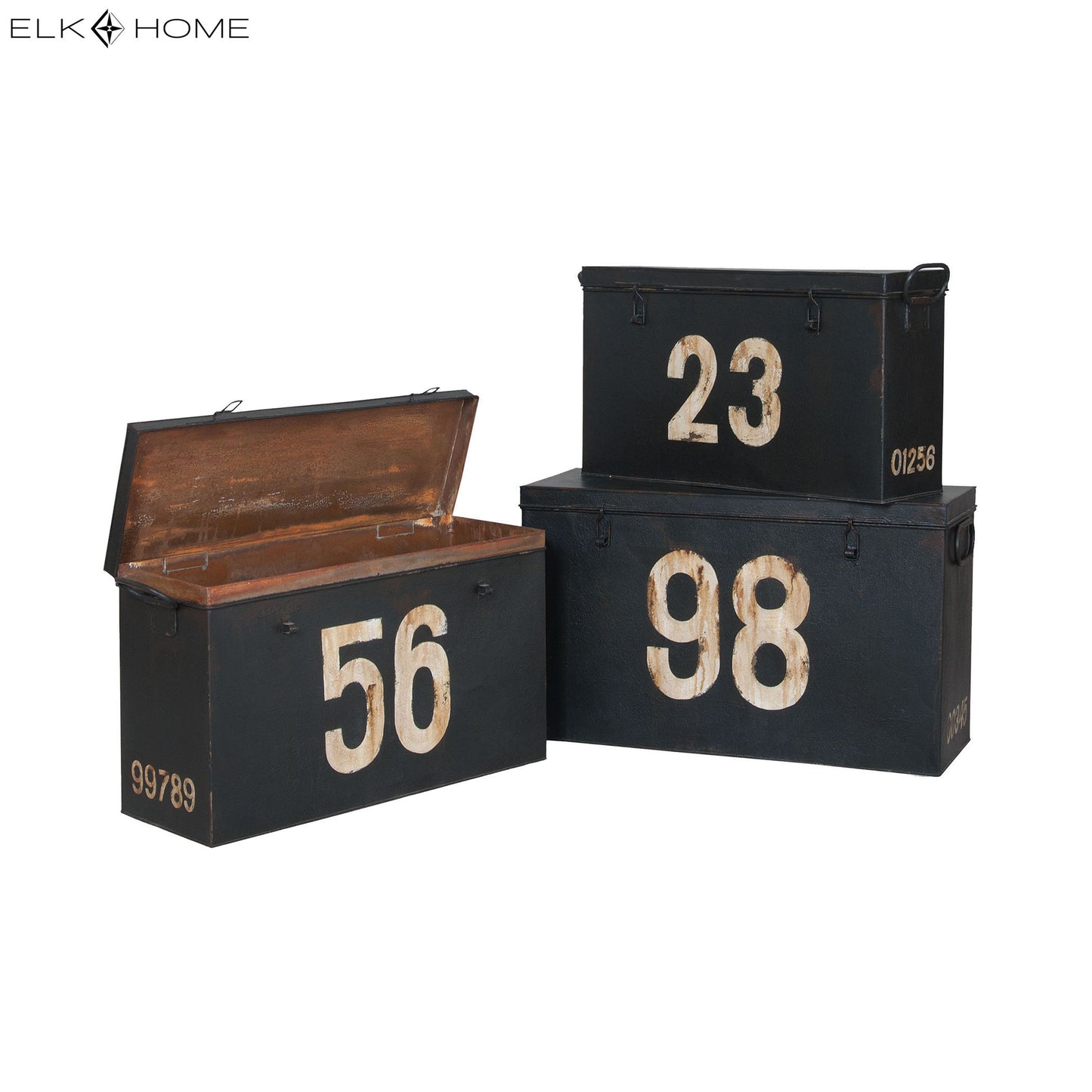 ELK SIGNATURE 2015518S Antique Tin Boxes In Signature Black With White Graphics - Set of 3