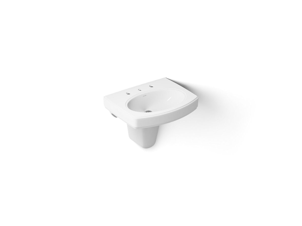 KOHLER K-2035-8-0 Pinoir 22" Oval Wall-Mount Bathroom Sink - White