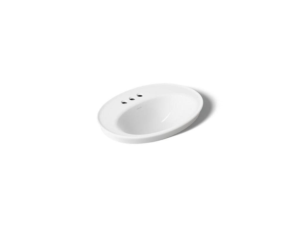 KOHLER K-2075-4-0 Serif 22-1/4" Oval Drop-In Bathroom Sink - White