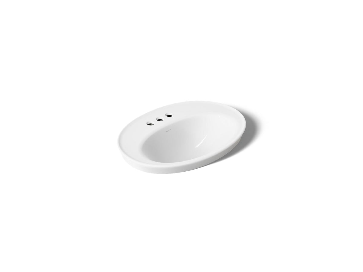 KOHLER K-2075-4-0 Serif 22-1/4" Oval Drop-In Bathroom Sink - White