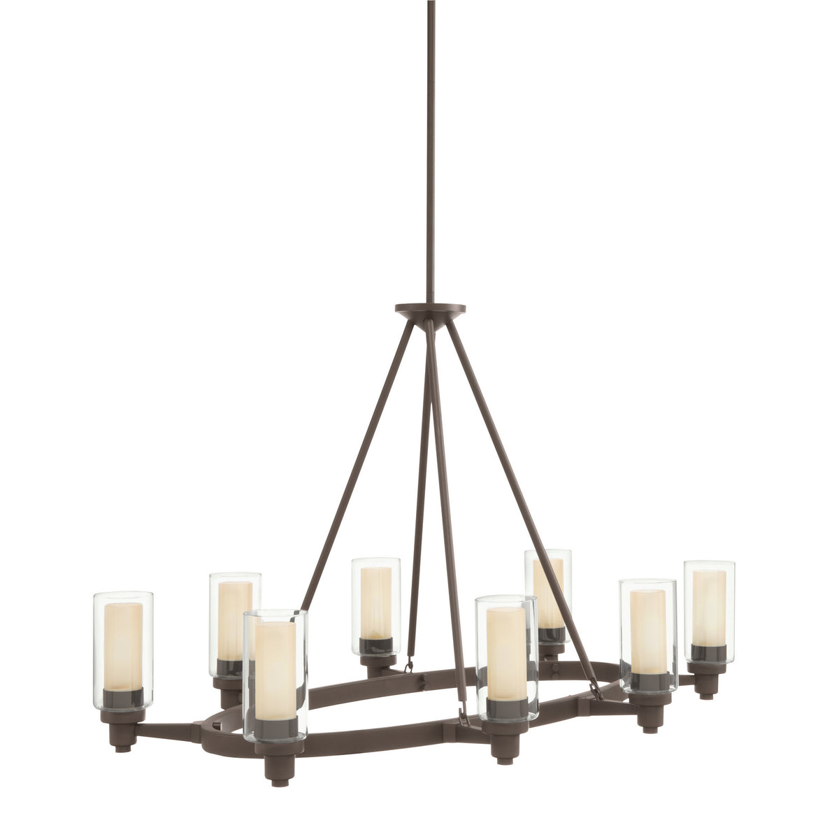 KICHLER 2345OZ Circolo 27" 8 Light Oval Chandelier with Clear Outer and Umber Etched Inner Cylinders in Olde Bronze