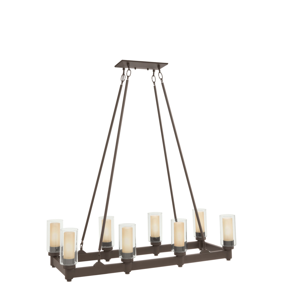 KICHLER 2943OZ Circolo 39.25" 8 Light Linear Chandelier Clear Outer and Umber Etched Inner Cylinders Olde Bronze