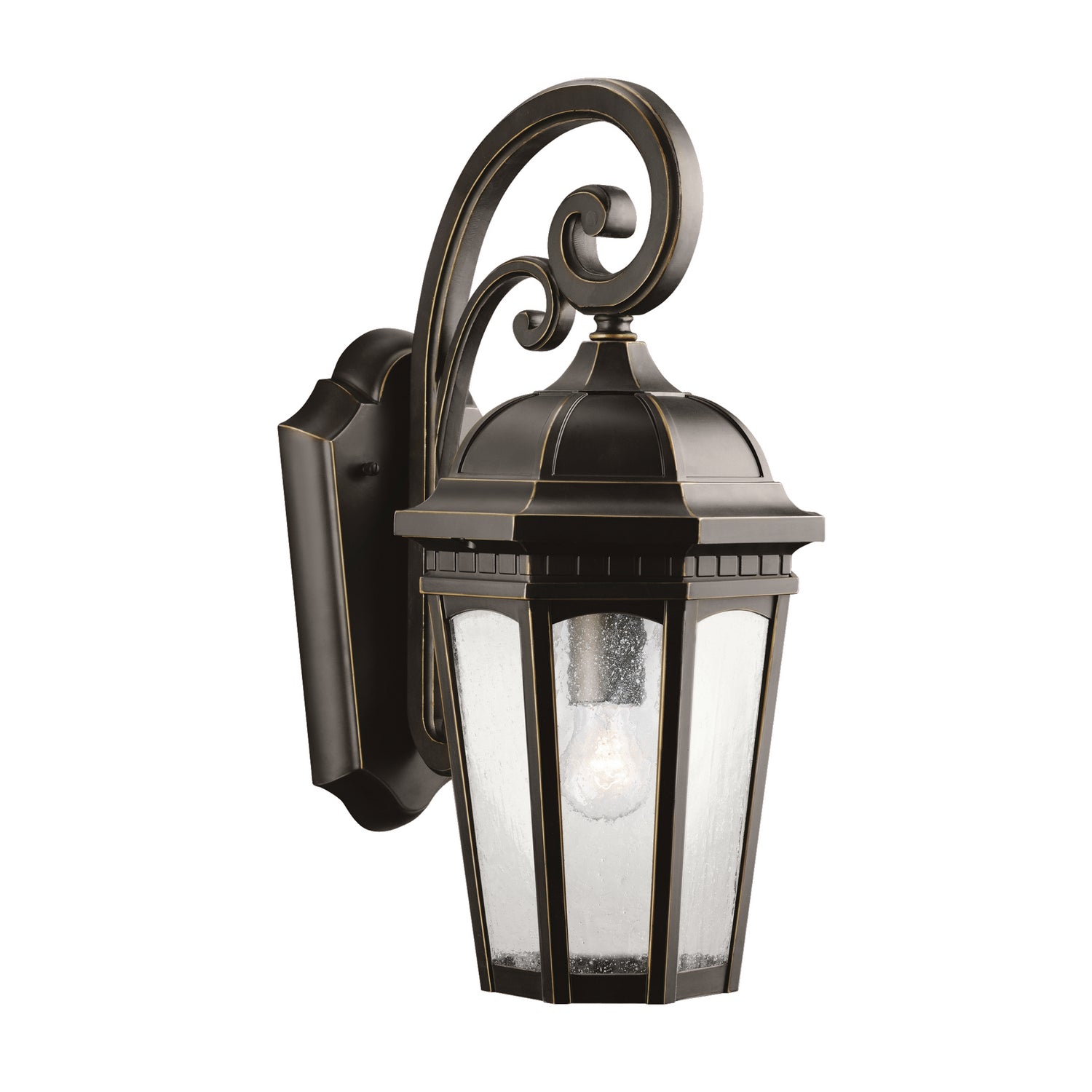 KICHLER 9033RZ Courtyard 17.75" 1 Light Outdoor Wall Light With Clear Seeded Glass In Rubbed Bronze