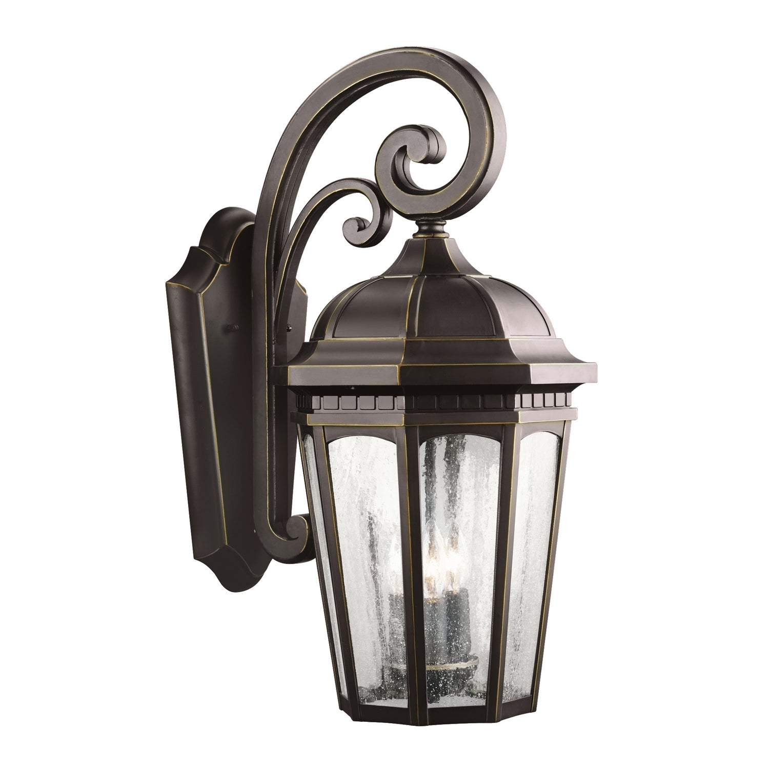KICHLER 9034RZ Courtyard 22.25" 3 Light Outdoor Wall Light With Clear Seeded Glass In Rubbed Bronze