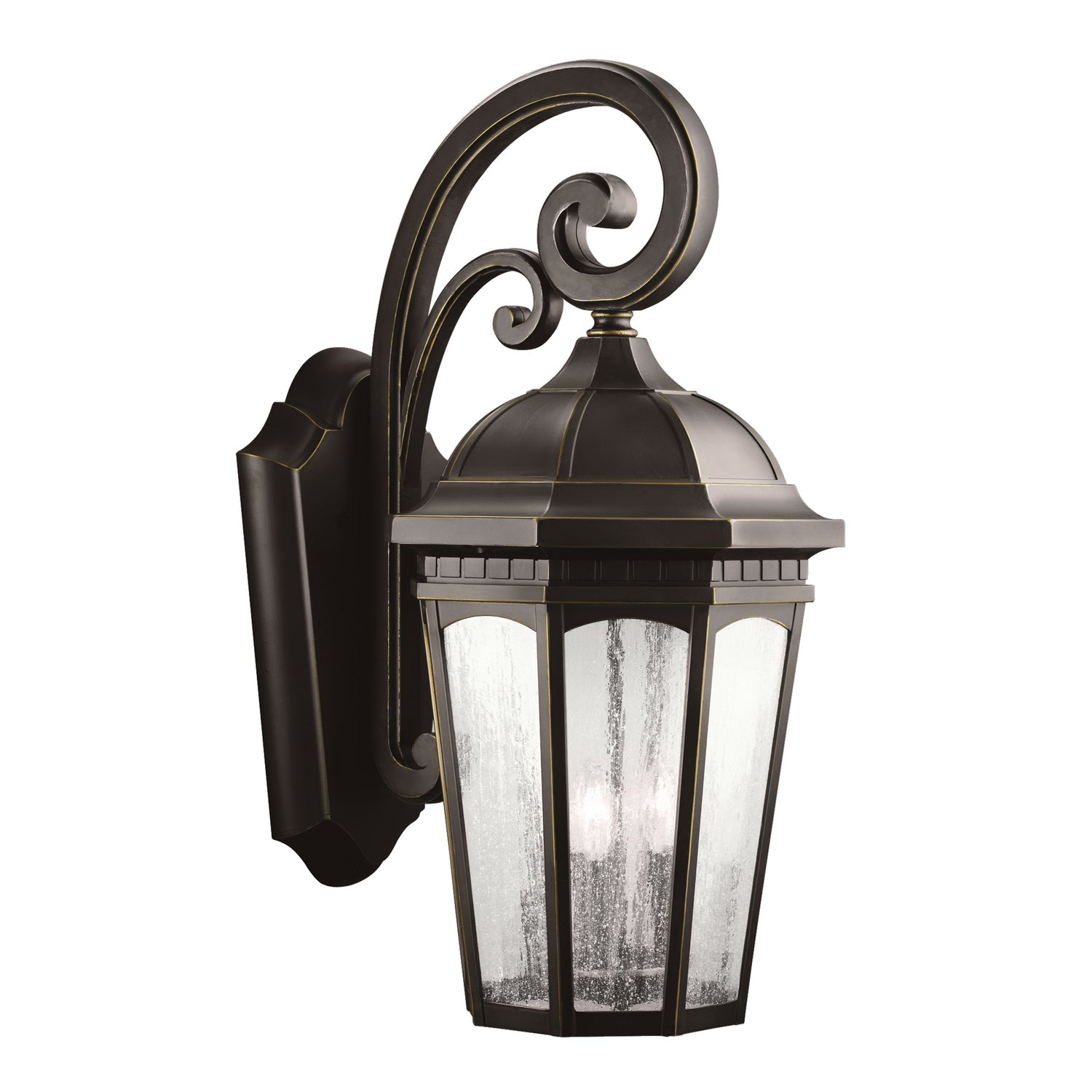 KICHLER 9035RZ Courtyard 26.5" 3 Light Outdoor Wall Light With Clear Seeded Glass In Rubbed Bronze