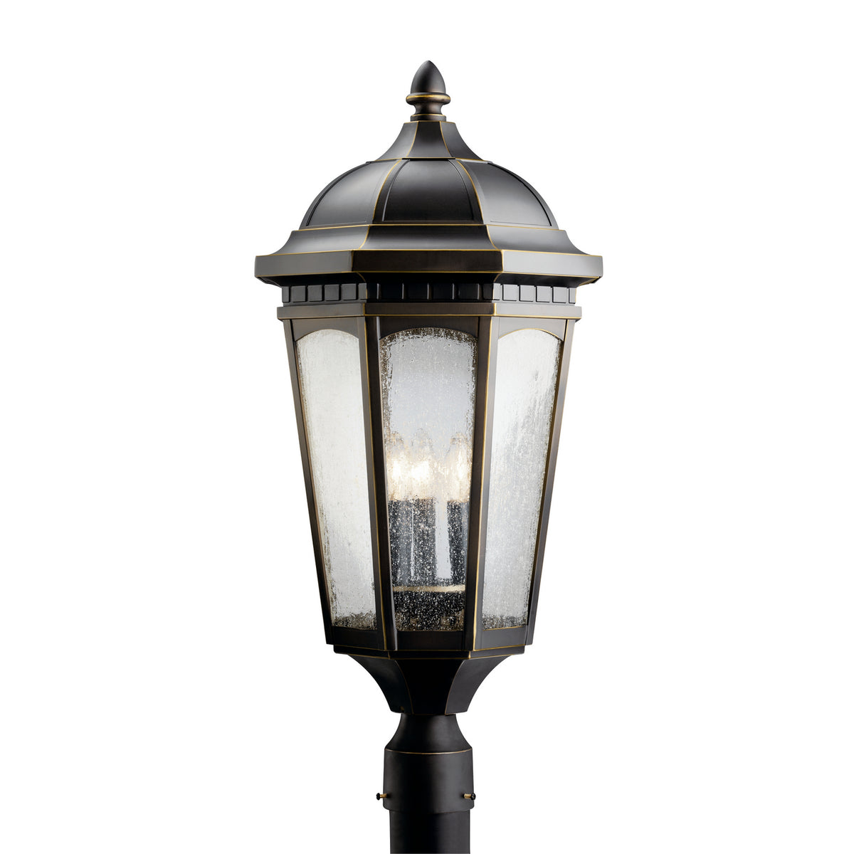 KICHLER 9533RZ Courtyard 27" 3 Light Exterior Post Light With Clear Seeded Glass In Rubbed Bronze