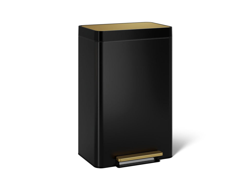 KOHLER K-20940-BSB 13-Gallon Stainless Steel Step Trash Can - Black Stainless & Moderne Brushed Brass