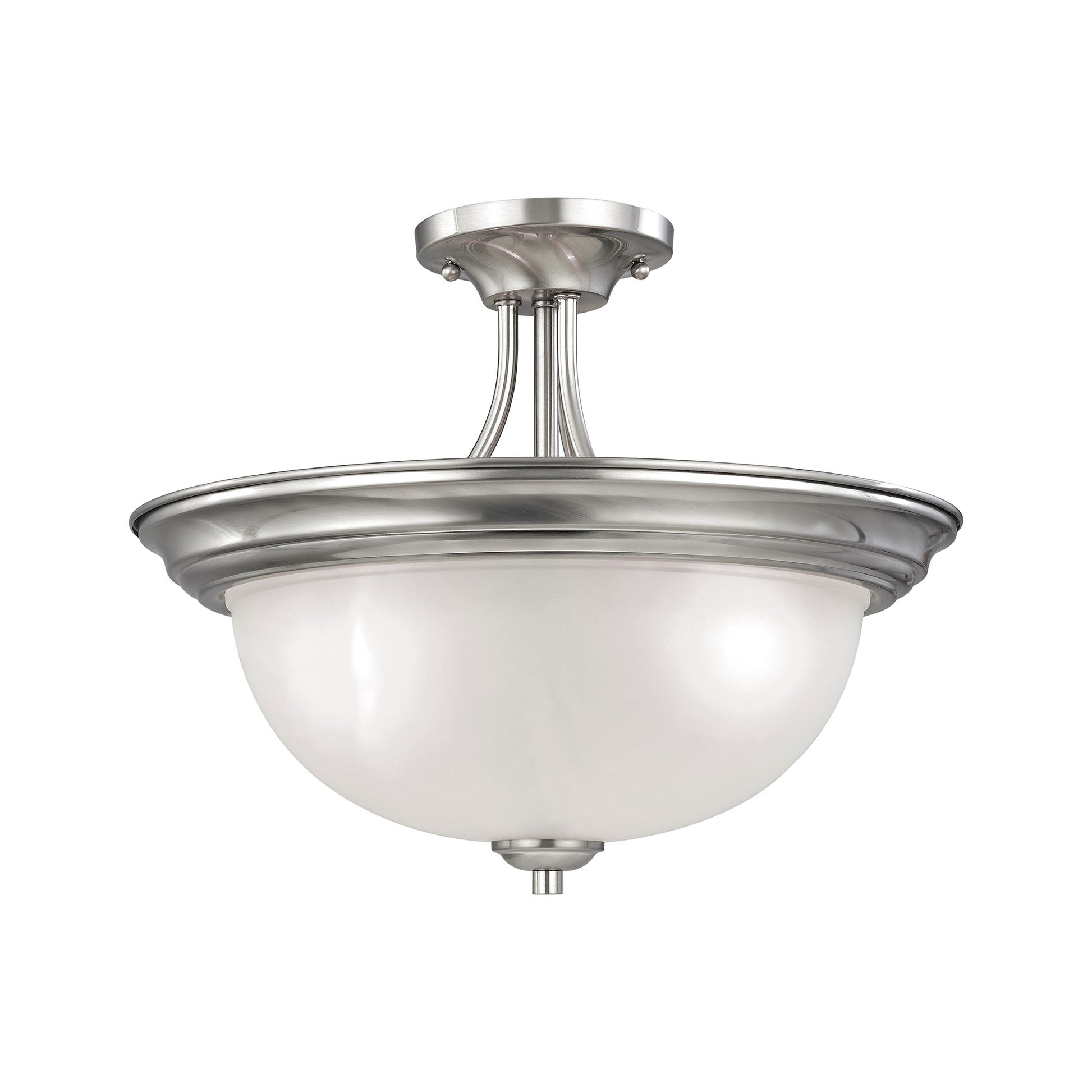 THOMAS 2103SF/20 Bristol Lane 3-Light Semi Flush Mount in Brushed Nickel with White Glass