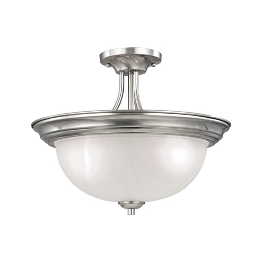 THOMAS 2103SF/20 Bristol Lane 3-Light Semi Flush Mount in Brushed Nickel with White Glass