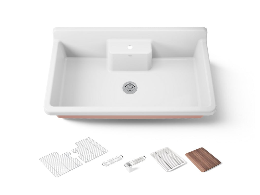 KOHLER K-21103-1HPSG-0 Farmstead 45" Top-/Wall-Mount Single-Bowl Workstation Farmhouse Kitchen Sink - 150Th Spring Green