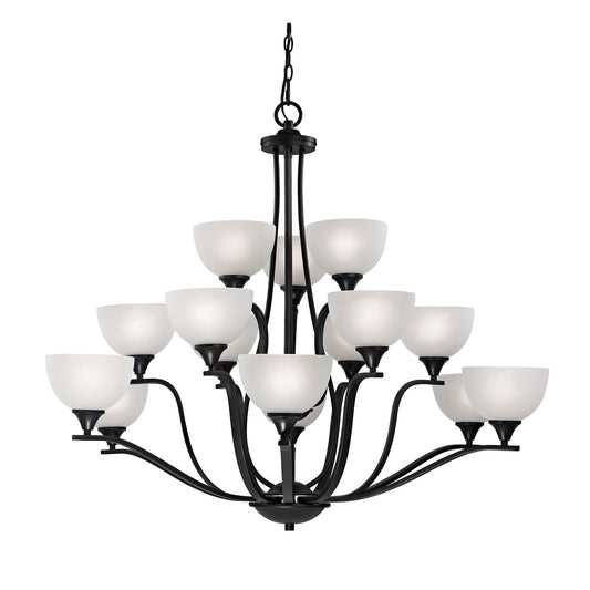 THOMAS 2115CH/10 Bristol Lane 15-Light Chandelier in Oil Rubbed Bronze with White Glass