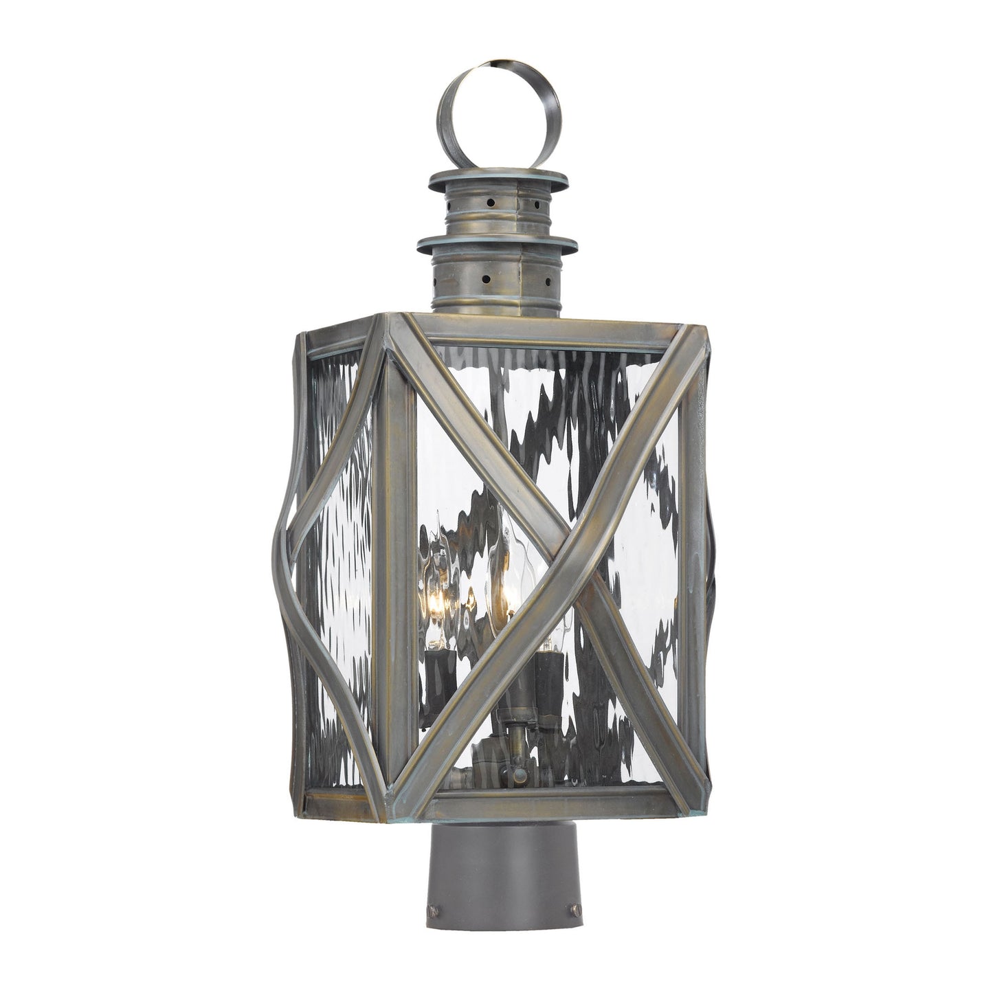 ELK SHOWROOM 2143-WB Artistic Lighting 3-Light Post Lantern in Olde Bay Finish with Clear Water Glass