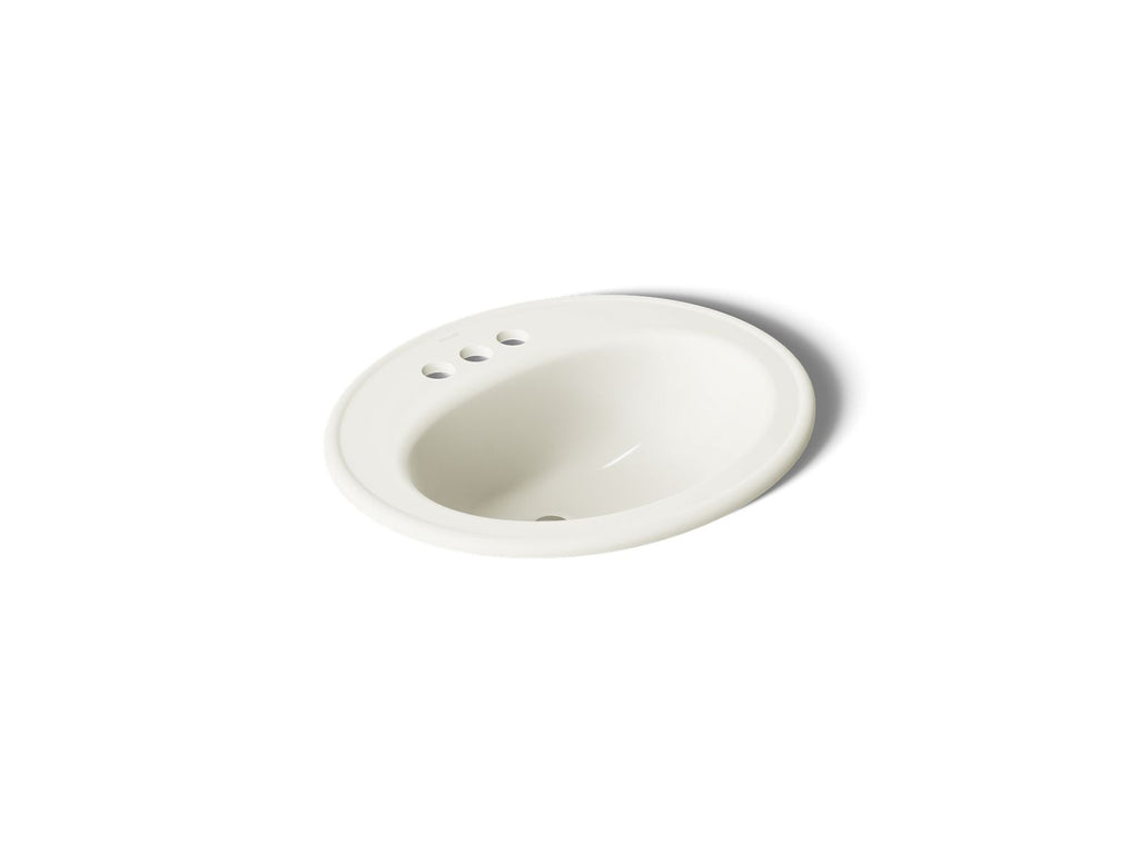 KOHLER K-2196-4-96 Pennington 20-1/4" Oval Drop-In Bathroom Sink - Biscuit
