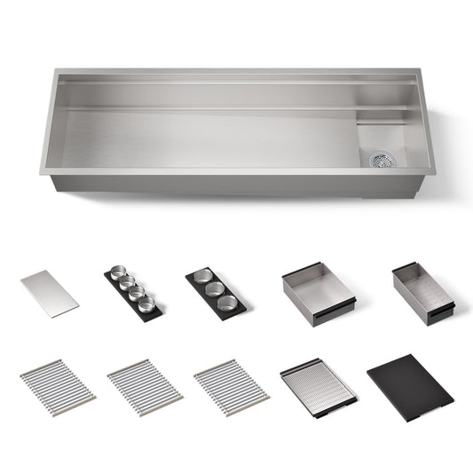 KOHLER 37906-PAP-NA Synthos 57-3/4" undermount single-bowl workstation kitchen sink  -  Stainless Steel