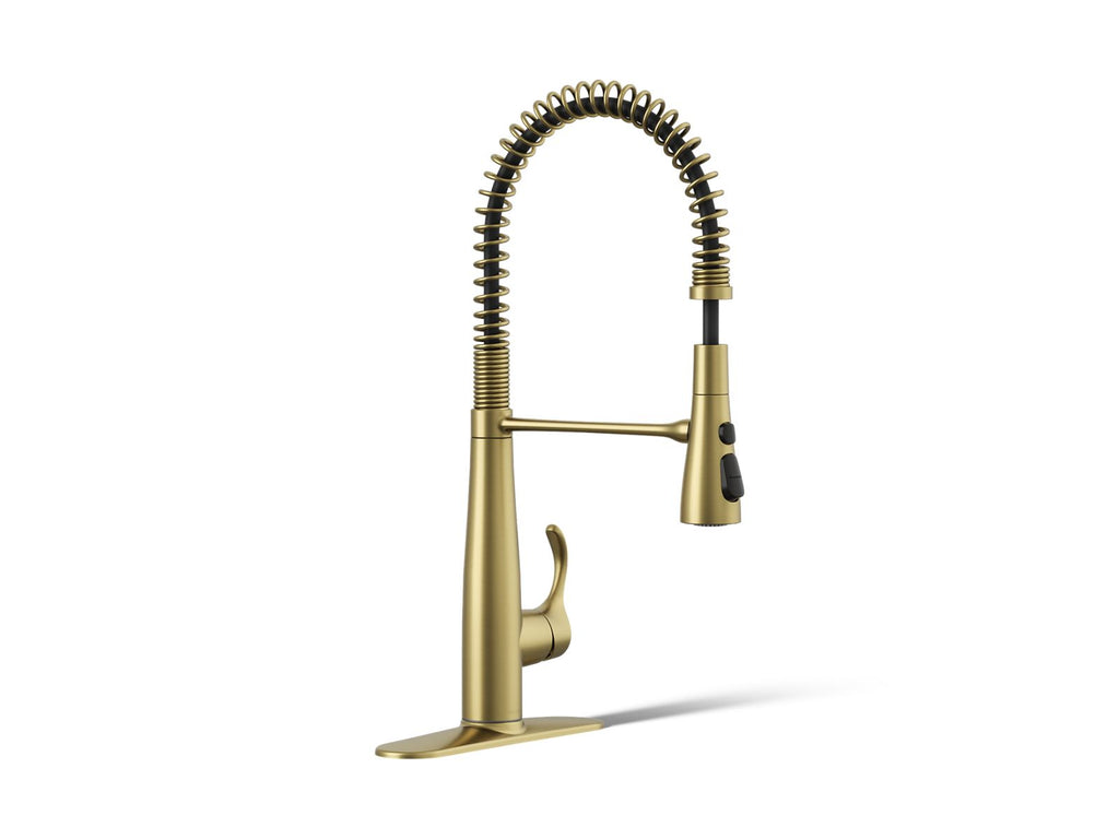 KOHLER K-22033-2MB Simplice Semi-Professional Kitchen Sink Faucet With Three-Function Sprayhead - Vibrant Brushed Moderne Brass