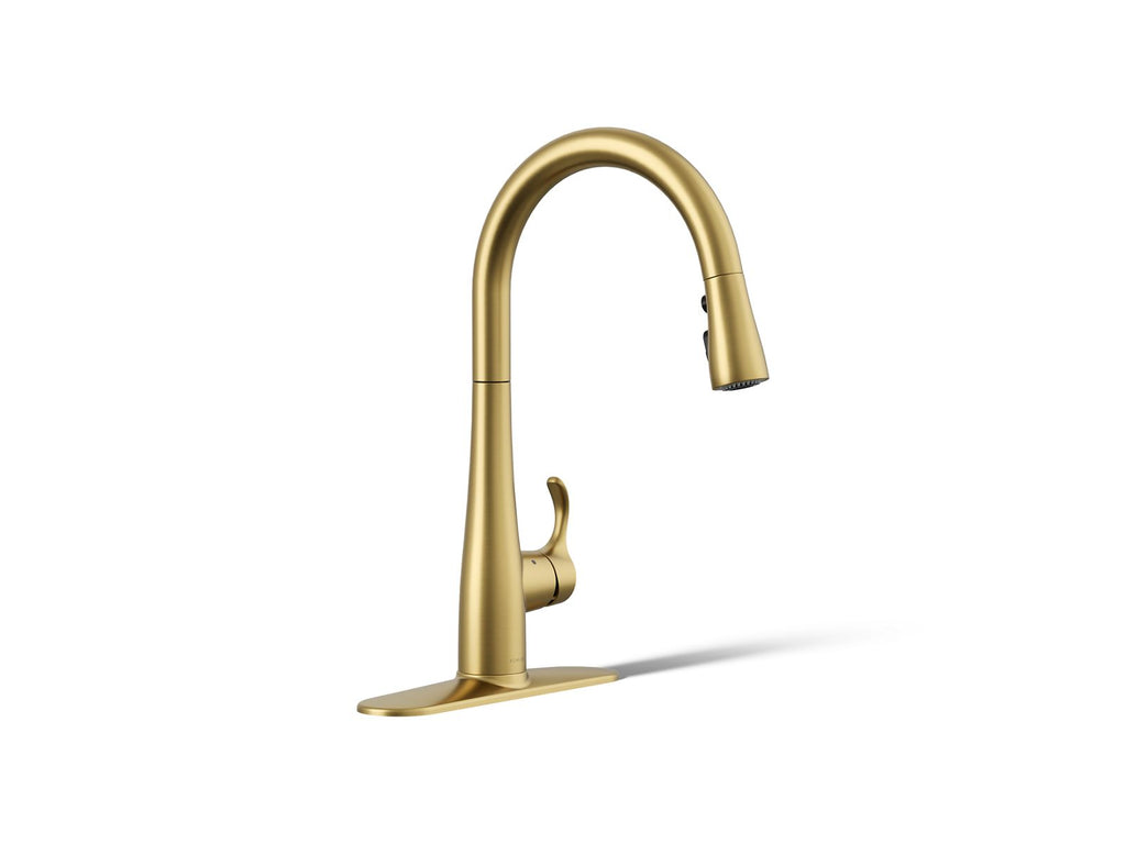 KOHLER K-22036-2MB Simplice Touchless Pull-Down Kitchen Sink Faucet With Three-Function Sprayhead - Vibrant Brushed Moderne Brass