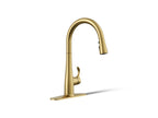 KOHLER K-22036-2MB Simplice Touchless Pull-Down Kitchen Sink Faucet With Three-Function Sprayhead - Vibrant Brushed Moderne Brass