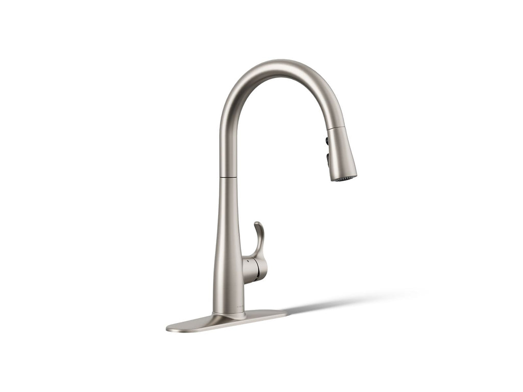 KOHLER K-22036-VS Simplice Touchless Pull-Down Kitchen Sink Faucet With Three-Function Sprayhead - Vibrant Stainless