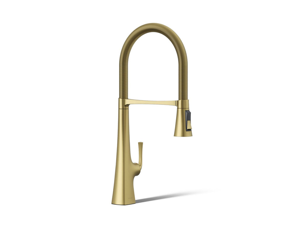 KOHLER K-22060-2MB Graze Semi-Professional Kitchen Sink Faucet With Three-Function Sprayhead - Vibrant Brushed Moderne Brass