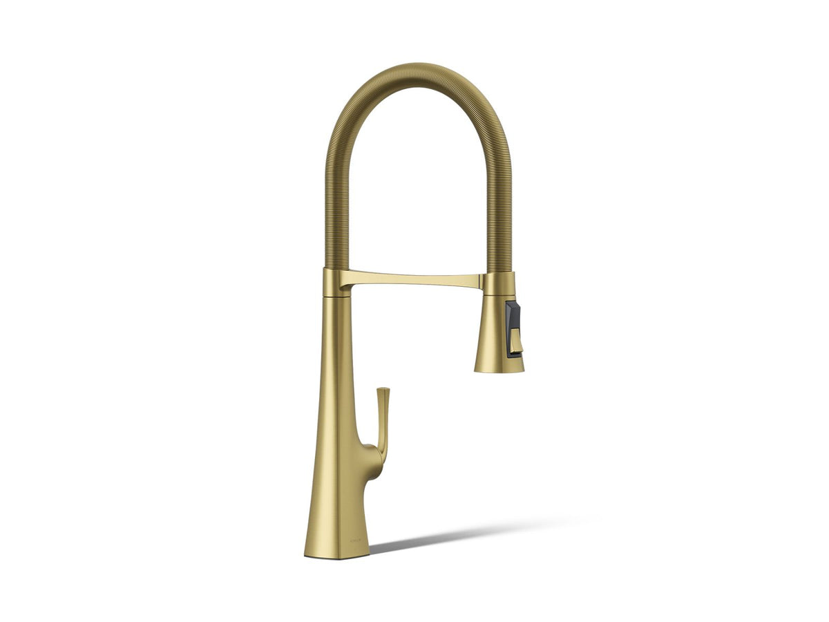 KOHLER K-22060-2MB Graze Semi-Professional Kitchen Sink Faucet With Three-Function Sprayhead - Vibrant Brushed Moderne Brass