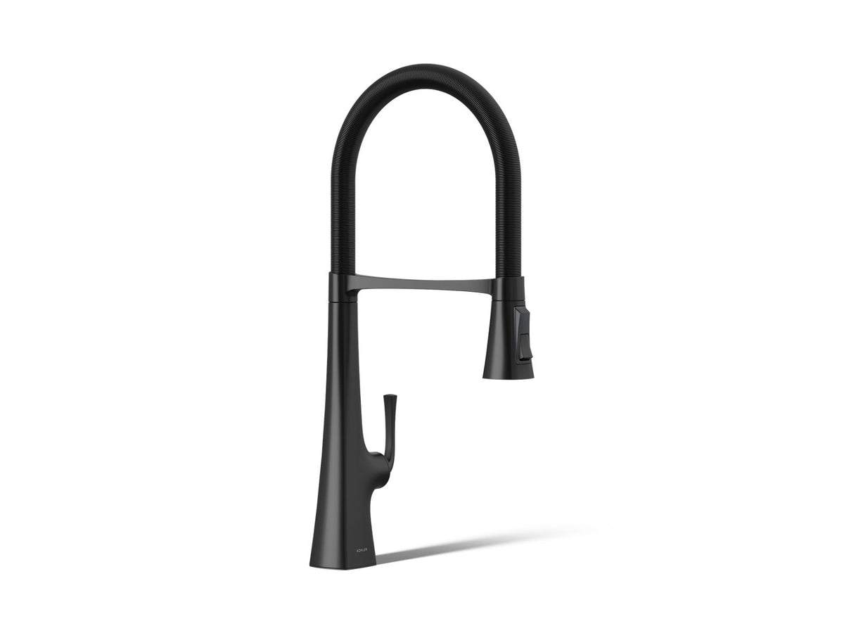 KOHLER K-22060-BL Graze Semi-Professional Kitchen Sink Faucet With Three-Function Sprayhead - Matte Black